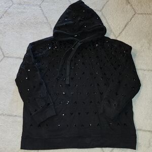 Black Womens Bling Sequin V Sweater with Embellishments Sz L